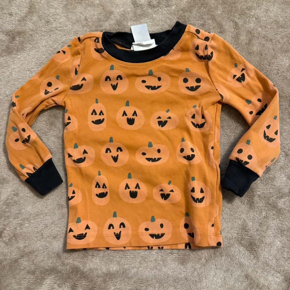 Pottery Barn Kids Pumpkin Organic Cotton Pajama Set Orange Black Toddler 2T